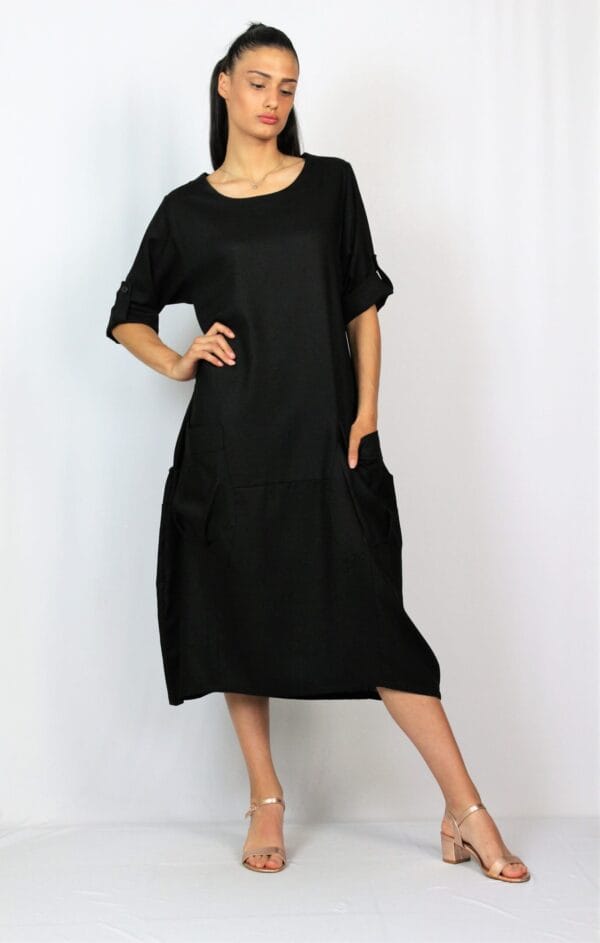 Рокля лен черна - Image 8