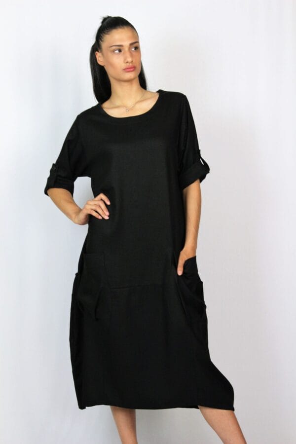 Рокля лен черна - Image 6