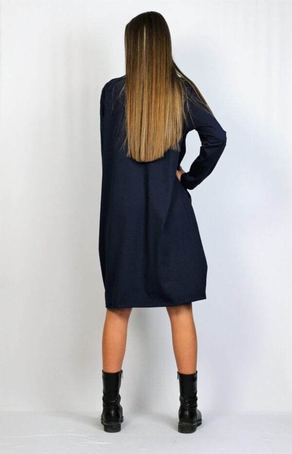 Памучна рокля с чупки тъмносиня - Image 6