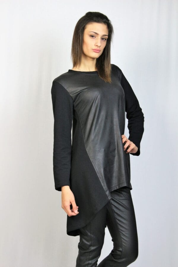 Асиметрична туника с кожа - Image 4