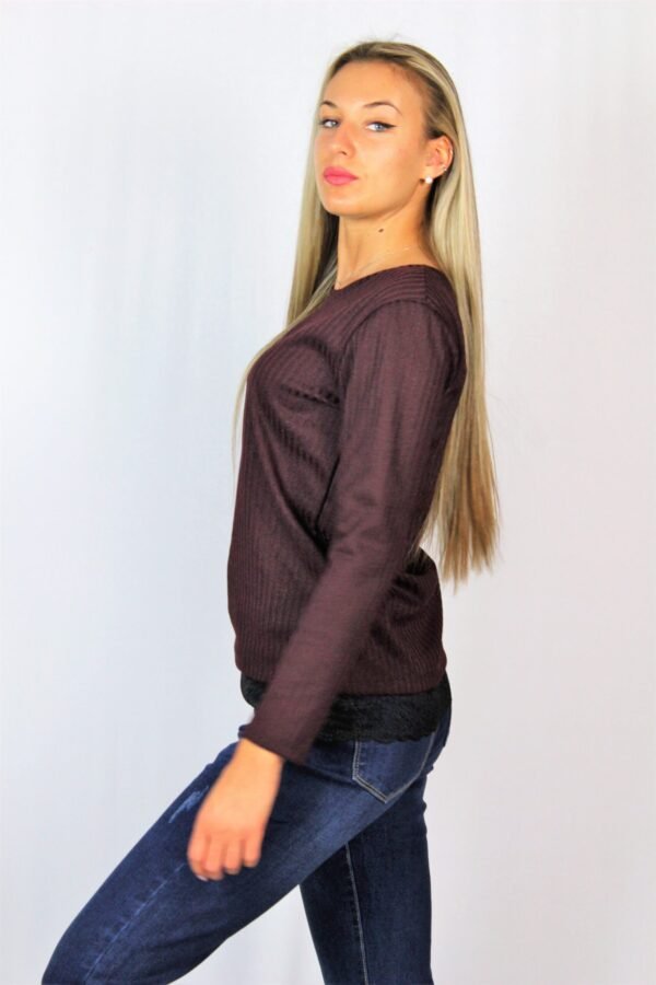 Блуза рипс с дантела бургунд - Image 2