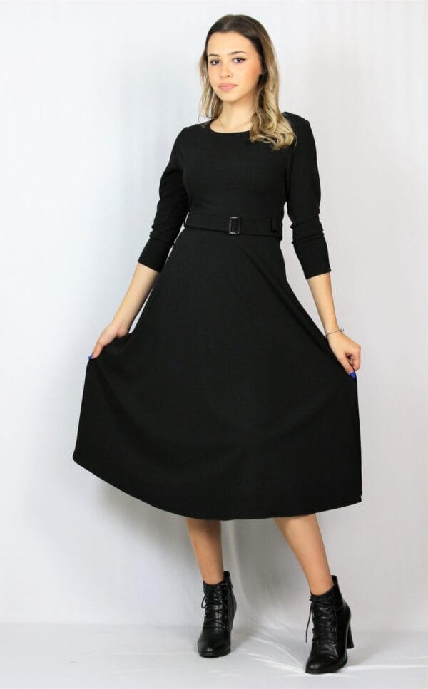 Рокля с колан черна - Image 9