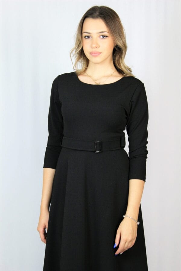Рокля с колан черна - Image 3