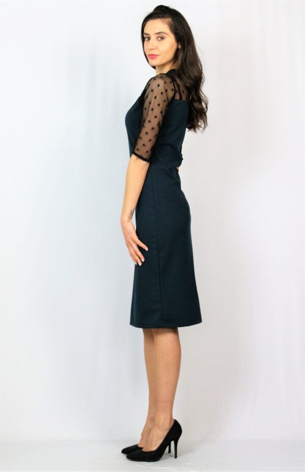 Права рокля с тюл точки тъмен петрол - Image 4