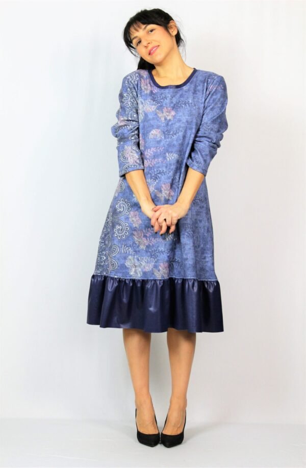 Рокля с кожена къдра синя - Image 3