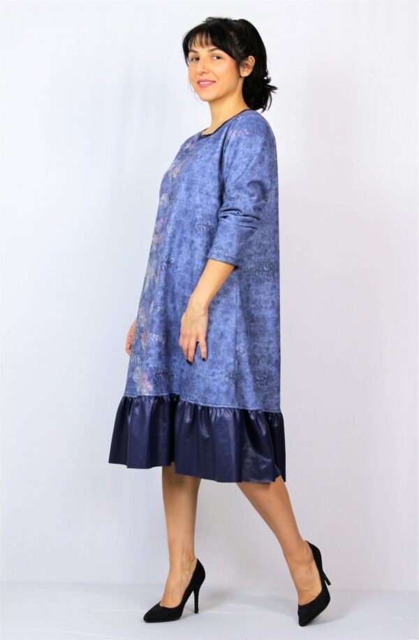 Рокля с кожена къдра синя - Image 6