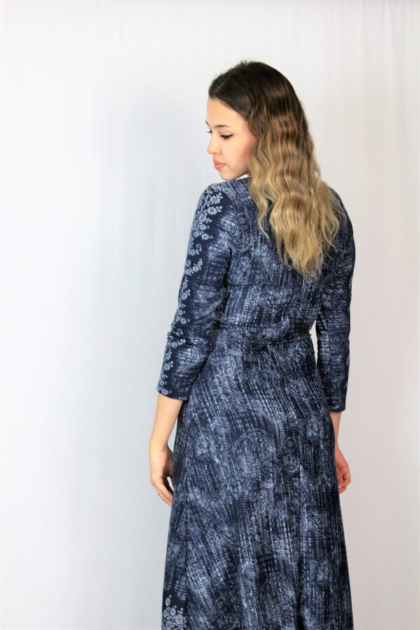 Рокля с бордюр тъмносиня - Image 3