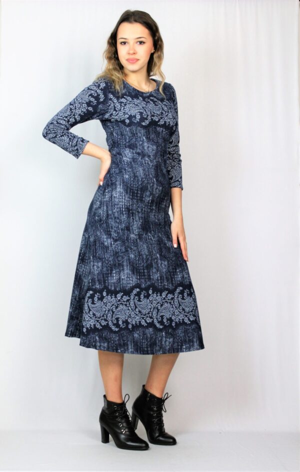 Рокля с бордюр тъмносиня - Image 5