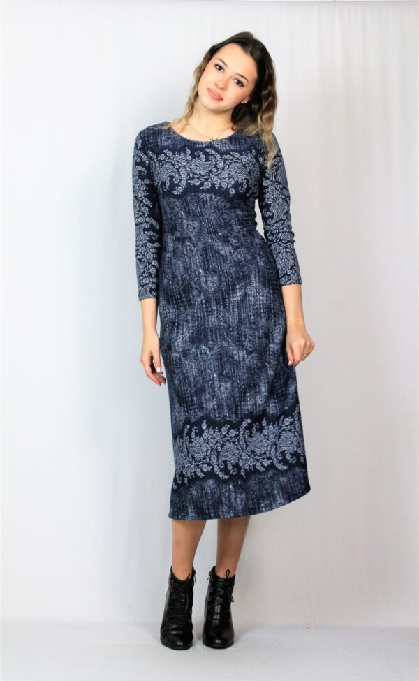 Рокля с бордюр тъмносиня - Image 4