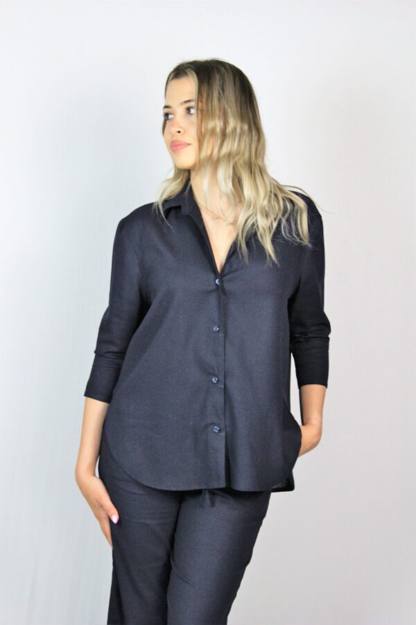 Риза лен тъмносиня - Image 3