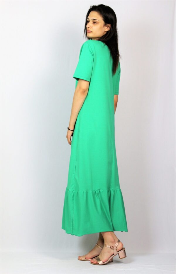 Рокля с къдра памук зелена - Image 3