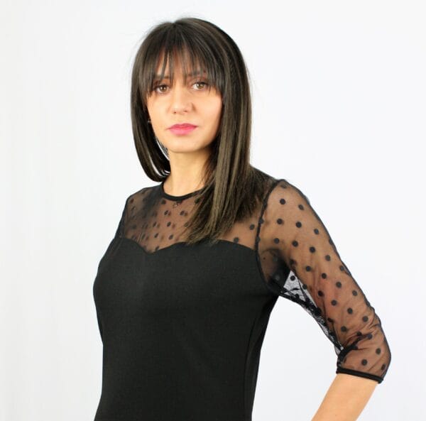 Права рокля с тюл точки черна - Image 3