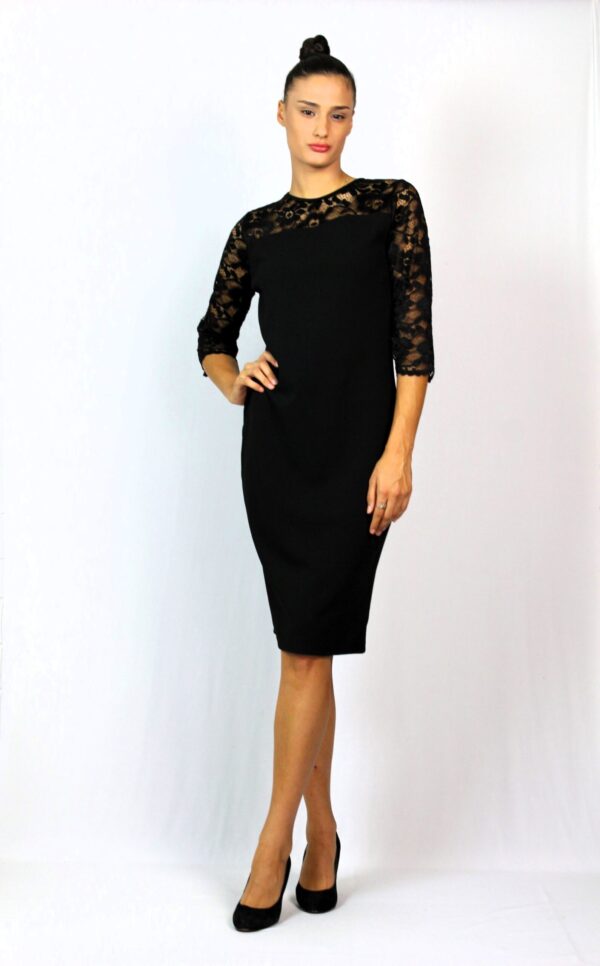 Рокля комбинирана с дантела черна - Image 5