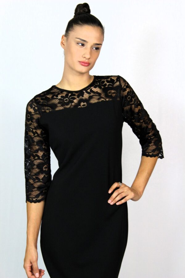 Рокля комбинирана с дантела черна - Image 6