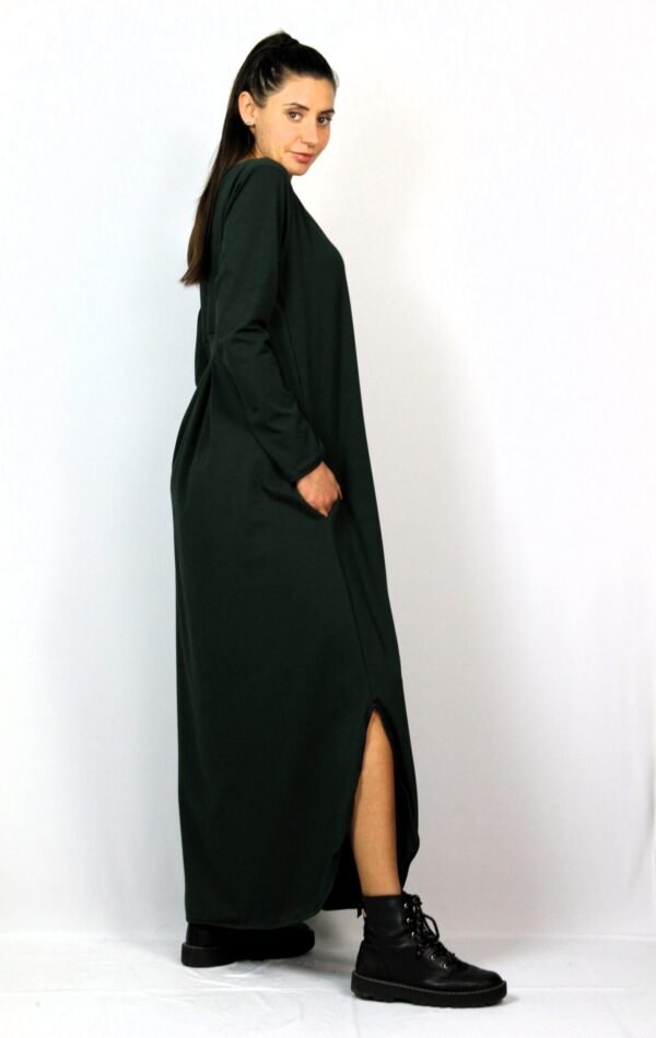 Дълга памучна рокля масленозелена - Image 9