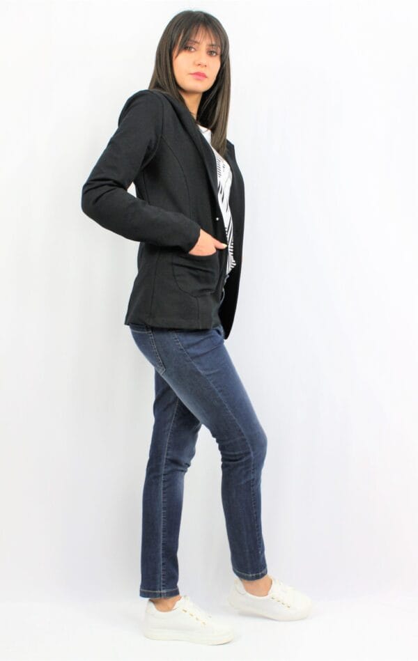 Сако с качулка памучно трико черно - Image 3