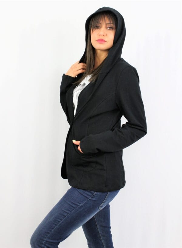 Сако с качулка памучно трико черно - Image 7