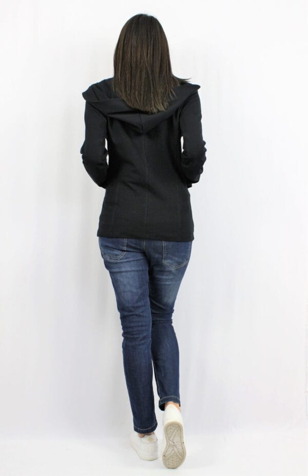 Сако с качулка памучно трико черно - Image 5