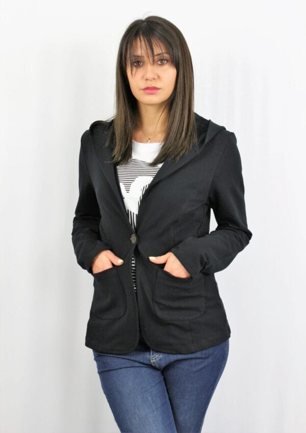 Сако с качулка памучно трико черно - Image 4