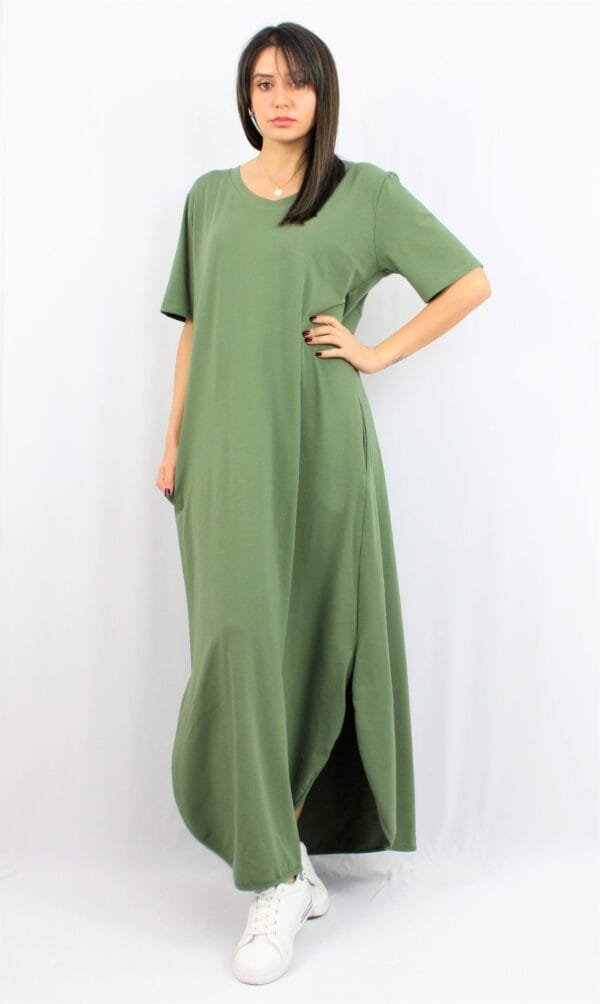 Дълга памучна рокля каки - Image 6