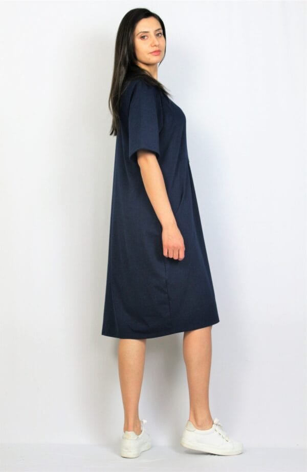 Рокля памук с чупки тъмносиня - Image 2