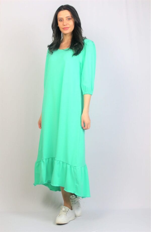Рокля памук с къдра  ментовозелена - Image 4