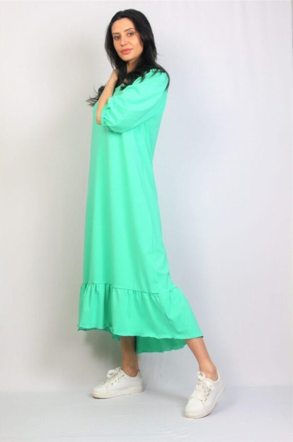 Рокля памук с къдра  ментовозелена - Image 6