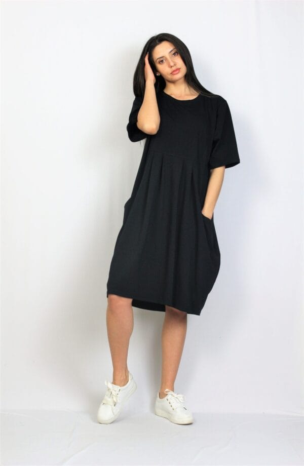 Рокля памук с чупки черна - Image 4
