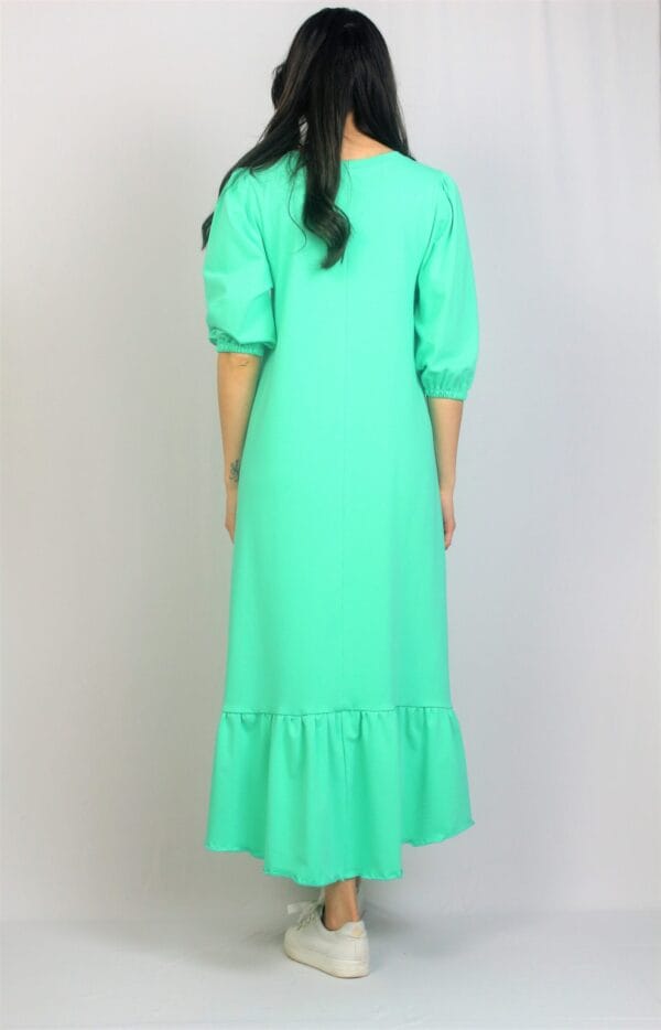 Рокля памук с къдра  ментовозелена - Image 8