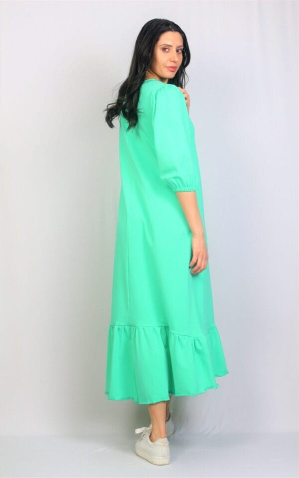 Рокля памук с къдра  ментовозелена - Image 5