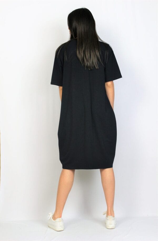 Рокля памук с чупки черна - Image 3
