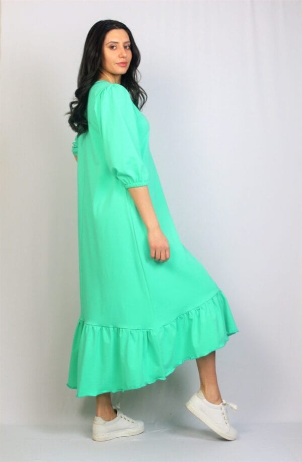 Рокля памук с къдра  ментовозелена - Image 7