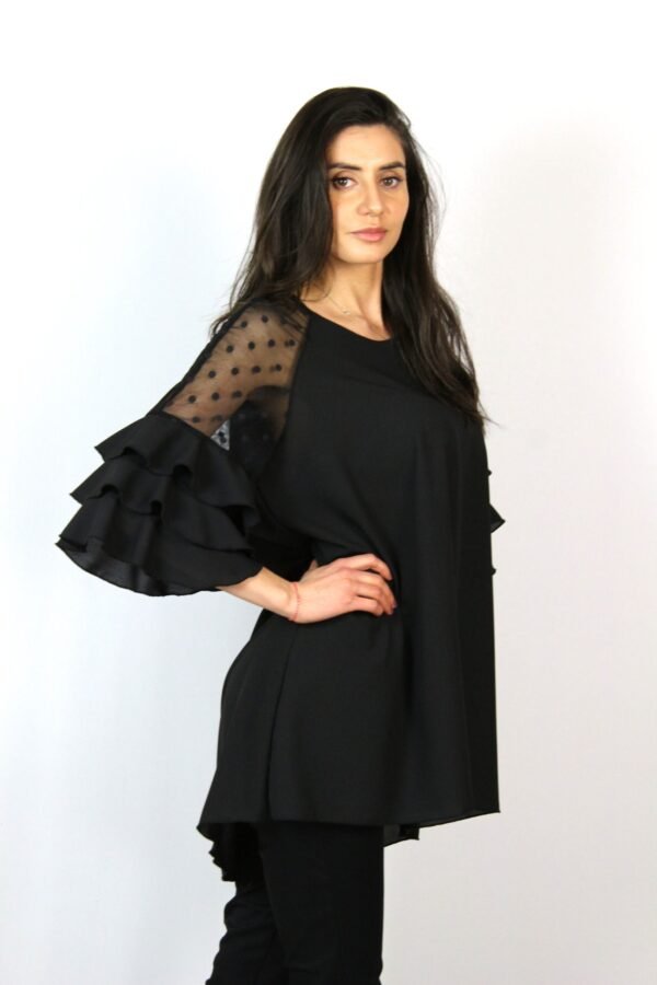 Туника с къдри на ръкавите черна 2 - Image 5