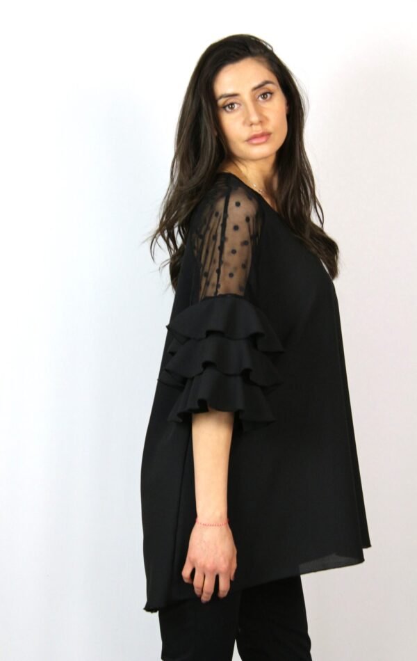 Туника с къдри на ръкавите черна 2 - Image 4