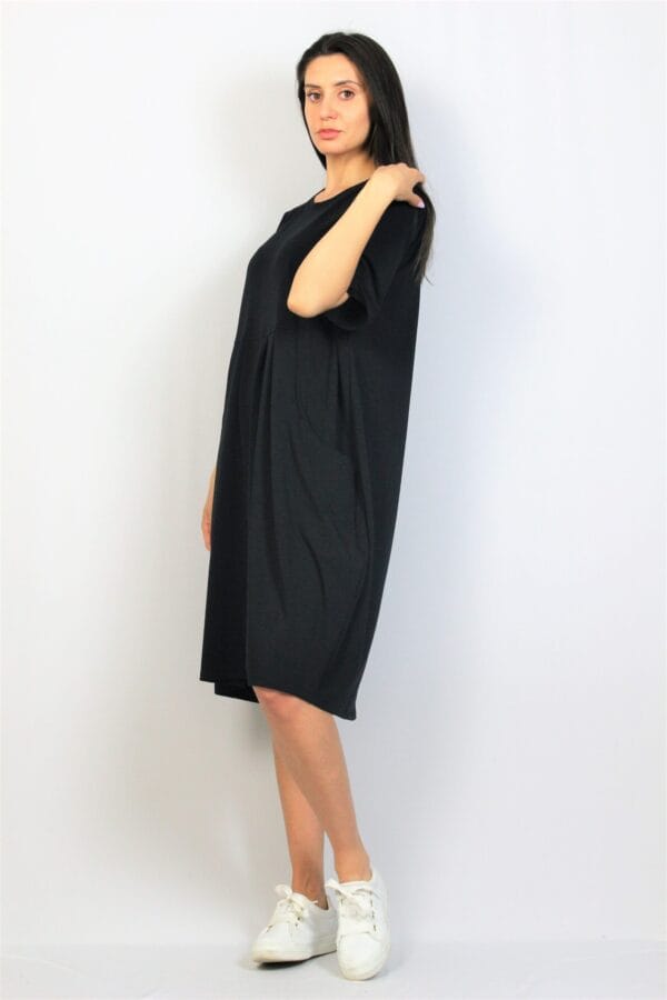 Рокля памук с чупки черна - Image 6