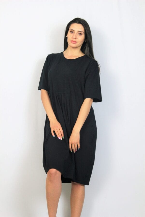 Рокля памук с чупки черна - Image 5