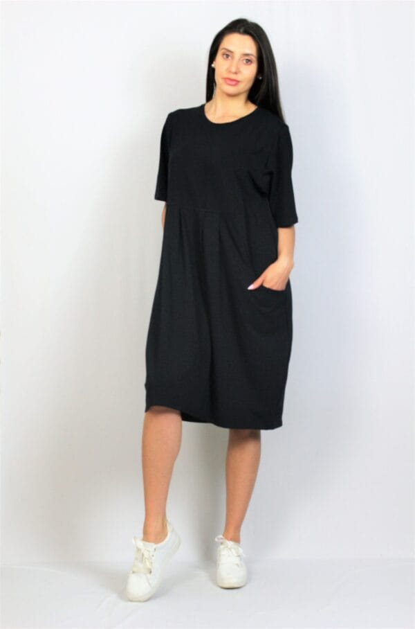 Рокля памук с чупки черна - Image 7
