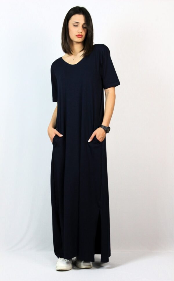 Дълга памучна рокля тъмносиня 2 - Image 5