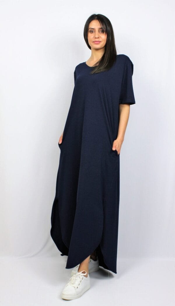 Дълга памучна рокля тъмносиня - Image 4