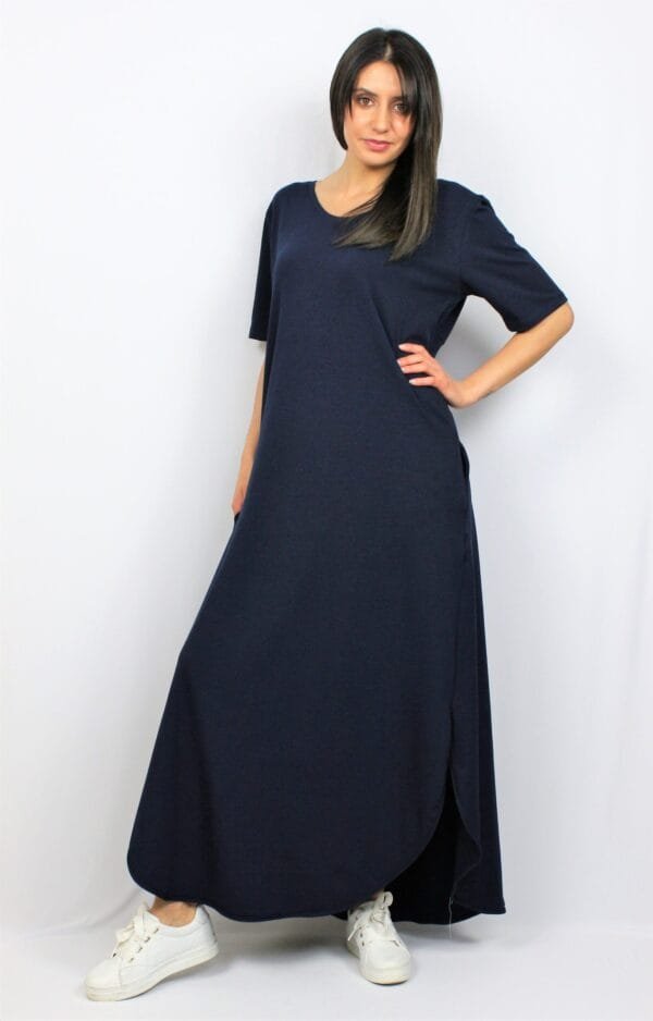 Дълга памучна рокля тъмносиня - Image 2