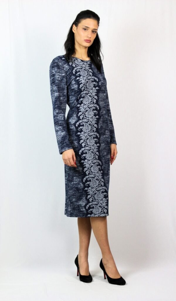 Права рокля с бордюр тъмносиня - Image 3