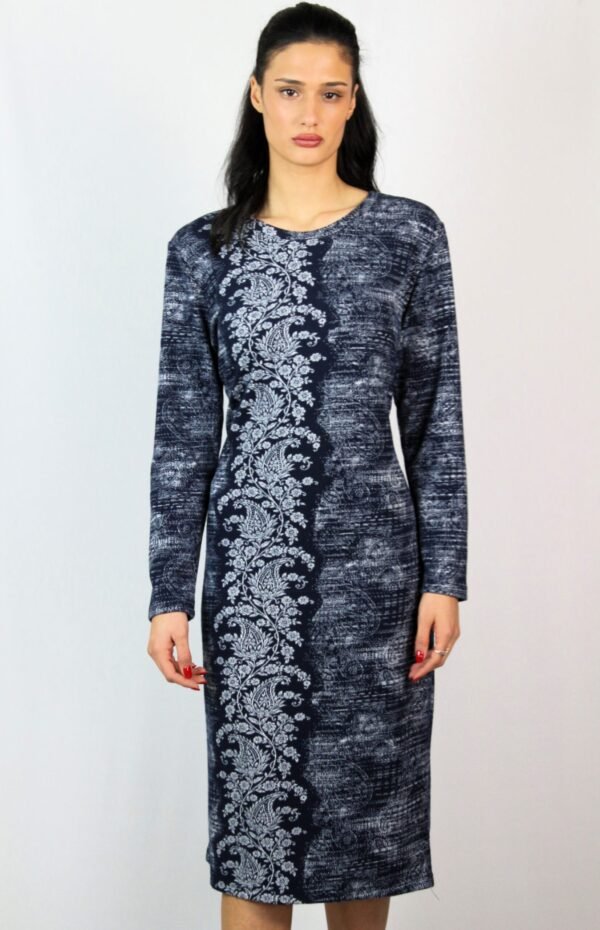 Права рокля с бордюр тъмносиня - Image 4