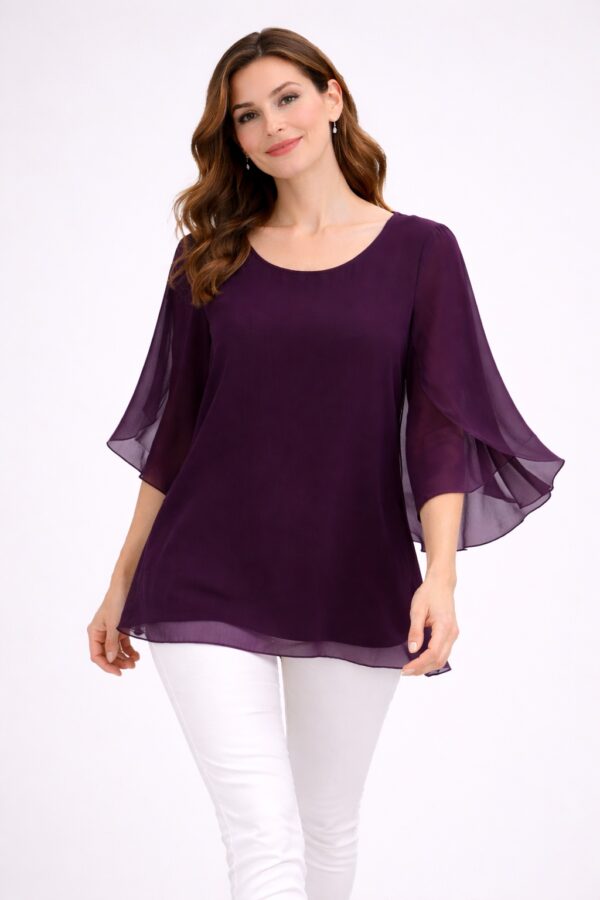 Туника шифон с асиметричен ръкав патладжан