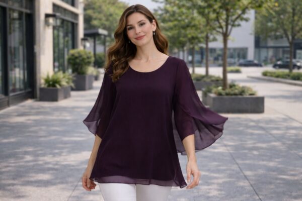 Туника шифон с асиметричен ръкав патладжан - Image 3